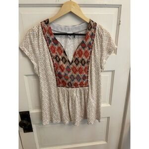 Anthropologie Akemi Kin Women's Honey Valley Tribal Print Tee Shirt Size‎ Large